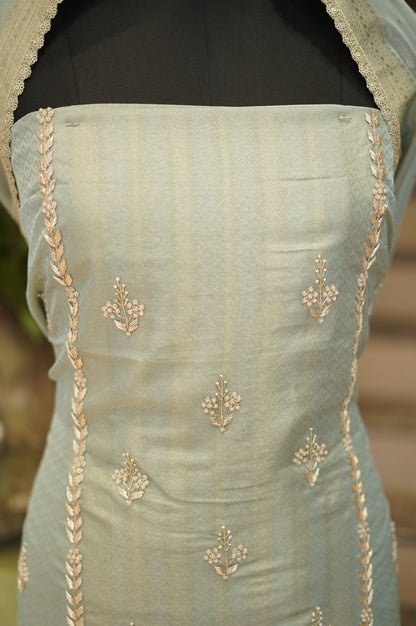 Blue Jaquard Tissue Suit with Handwork