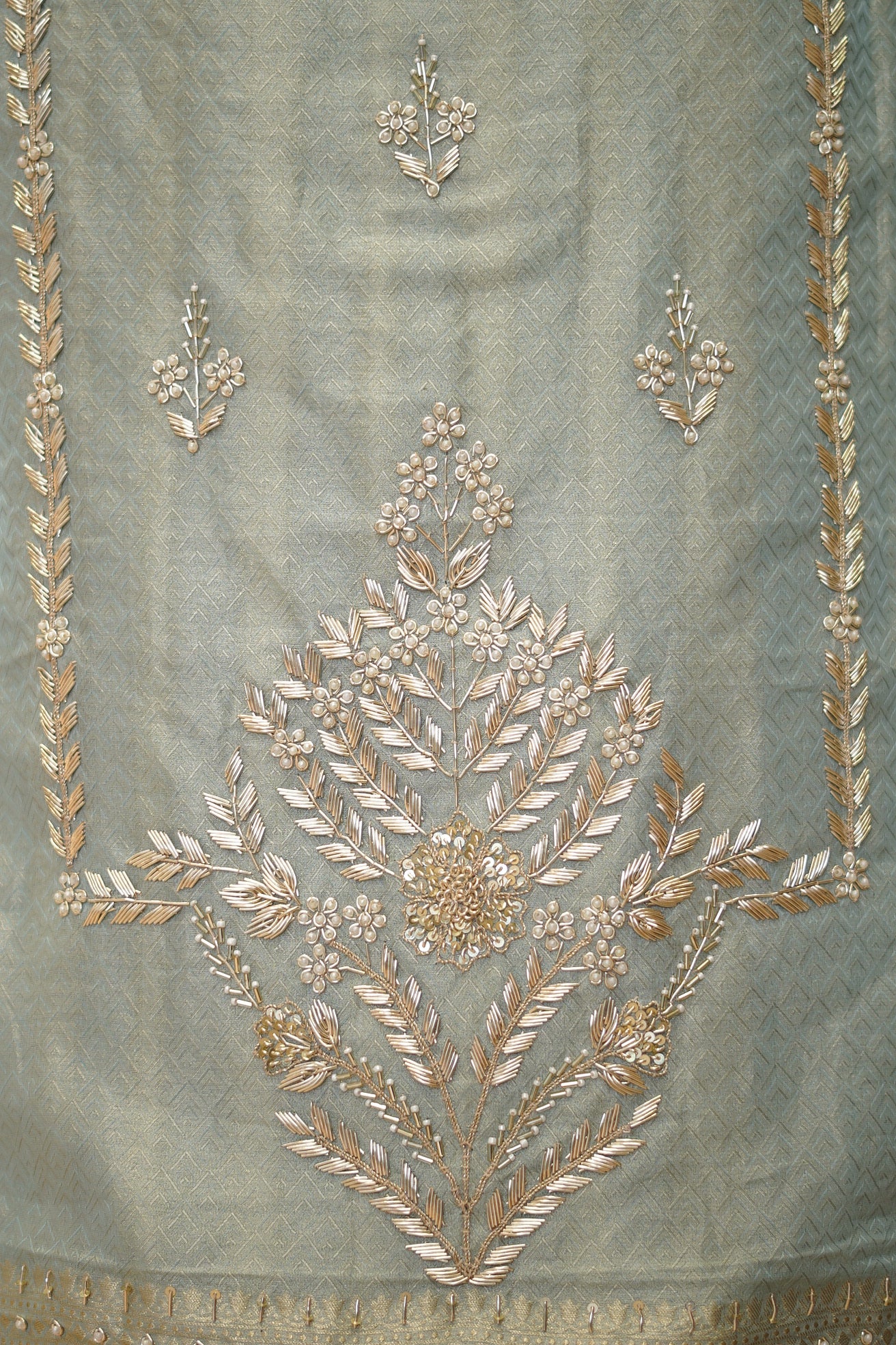 Blue Jaquard Tissue Suit with Handwork