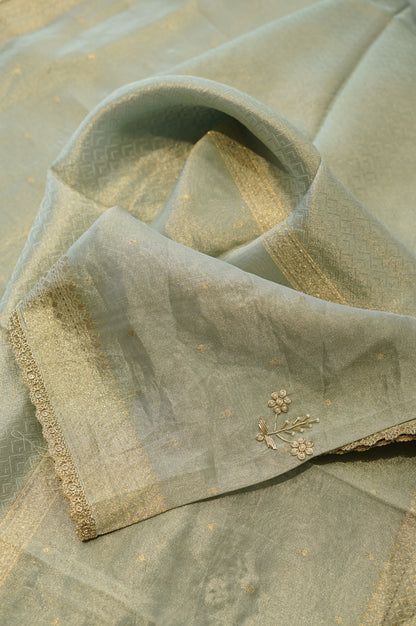 Blue Jaquard Tissue Suit with Handwork