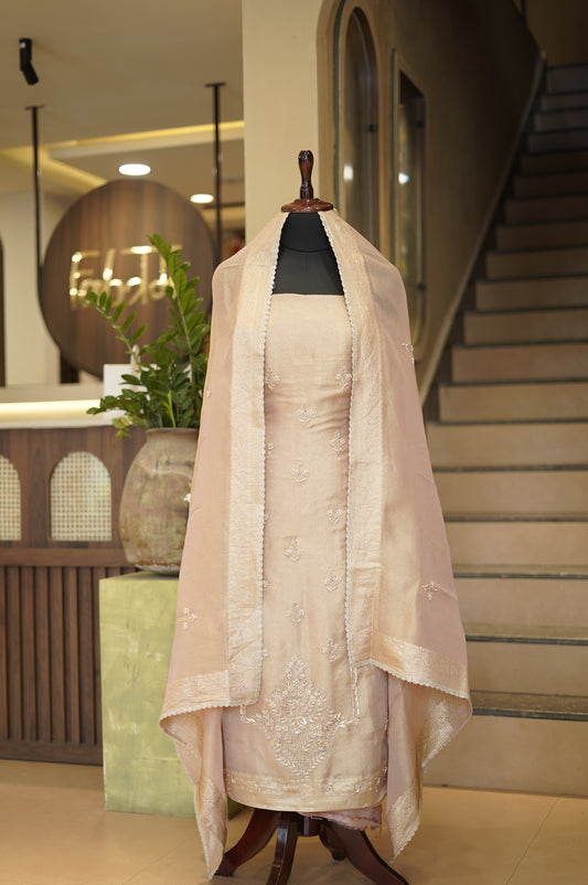 Golden Jaquard Tissue Suit with Handwork