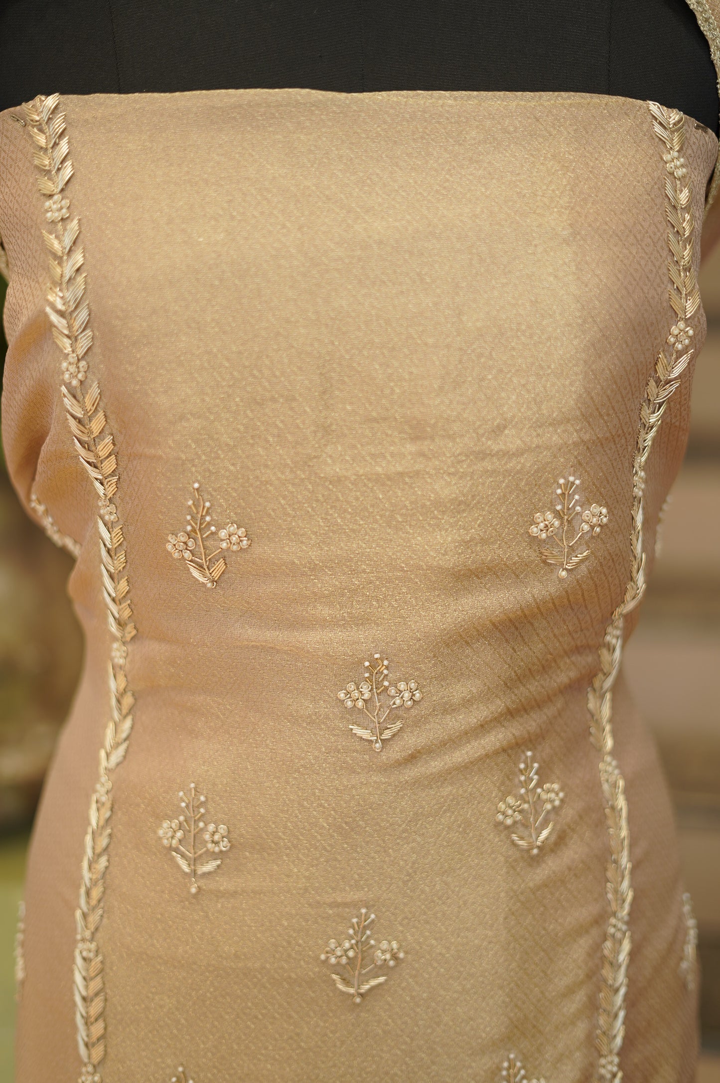 Golden Jaquard Tissue Suit with Handwork