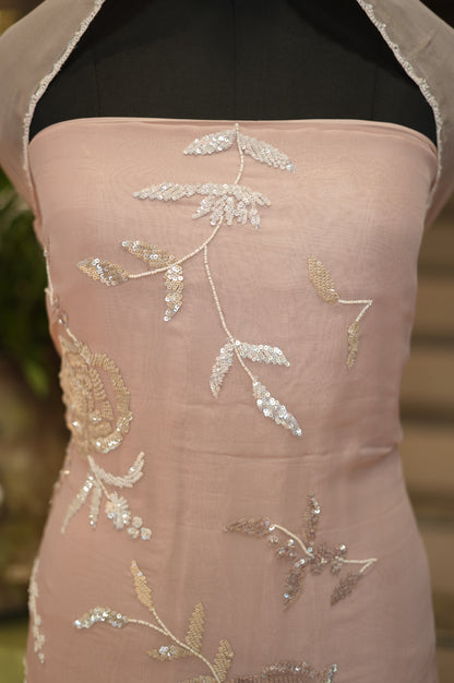 Pink Tissue Organza Suit with Handwork