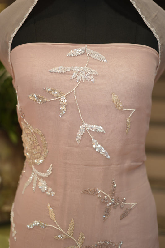 Pink Tissue Organza Suit with Handwork