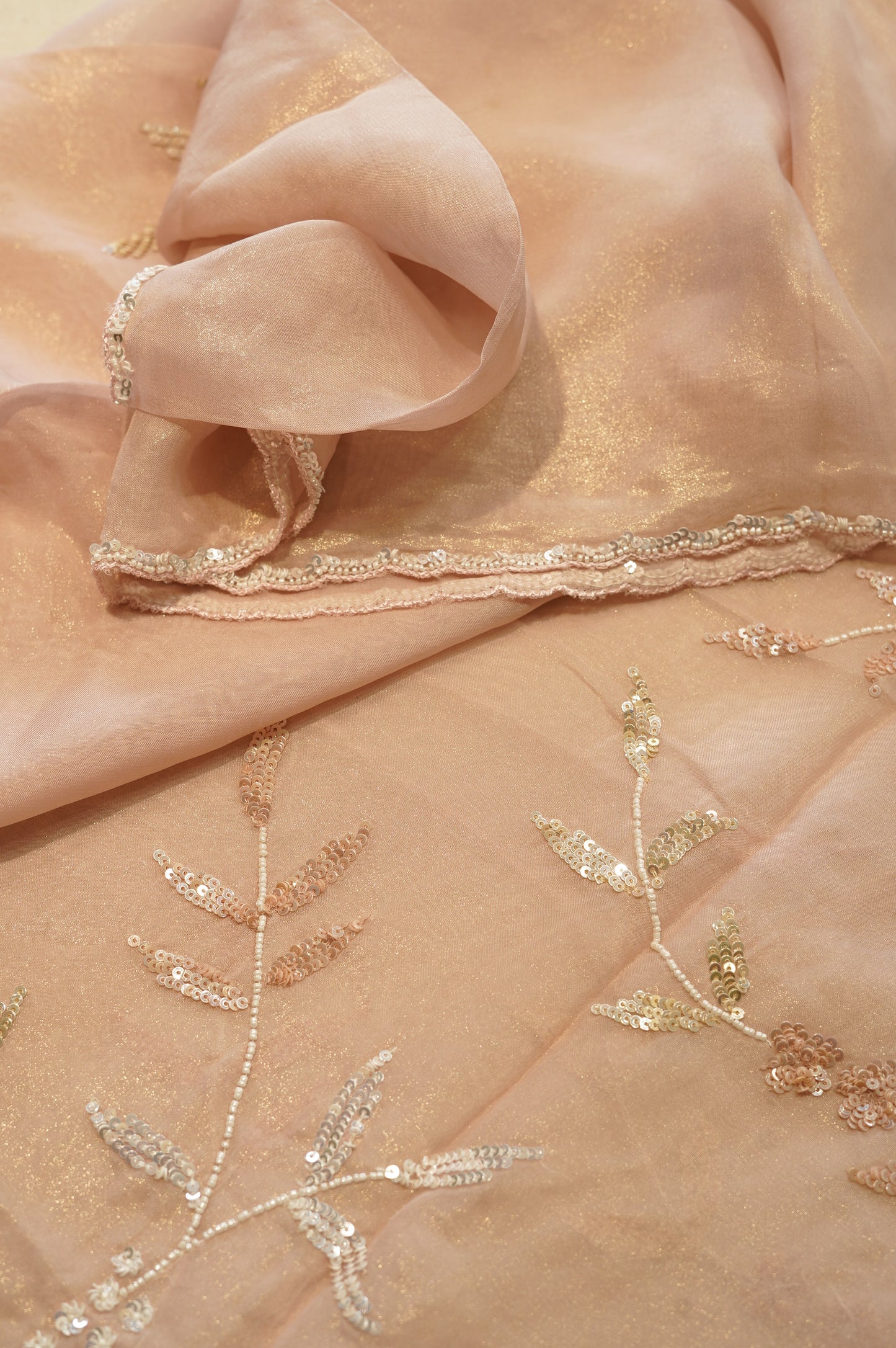 Pink Tissue Organza Suit with Handwork