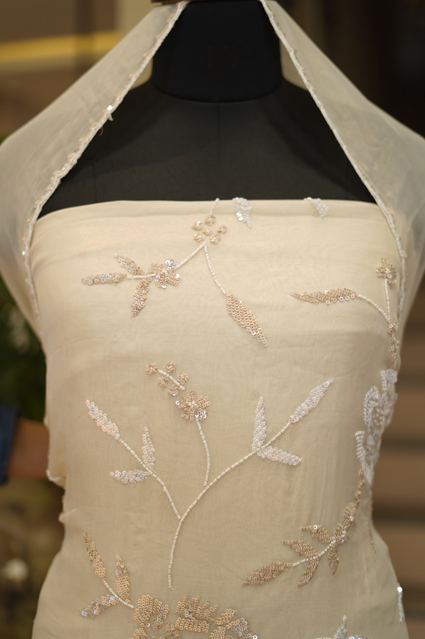 Cream Tissue Organza Suit with Handwork