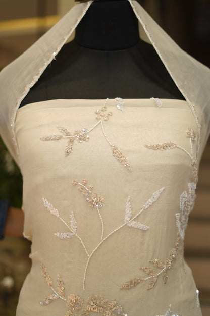 Cream Tissue Organza Suit with Handwork