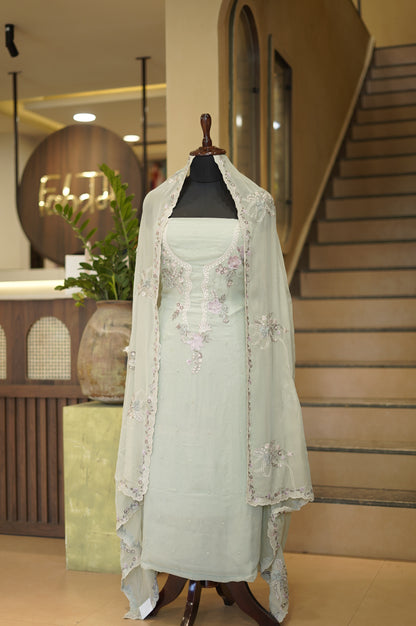 Green Organza Suit with Embroidery