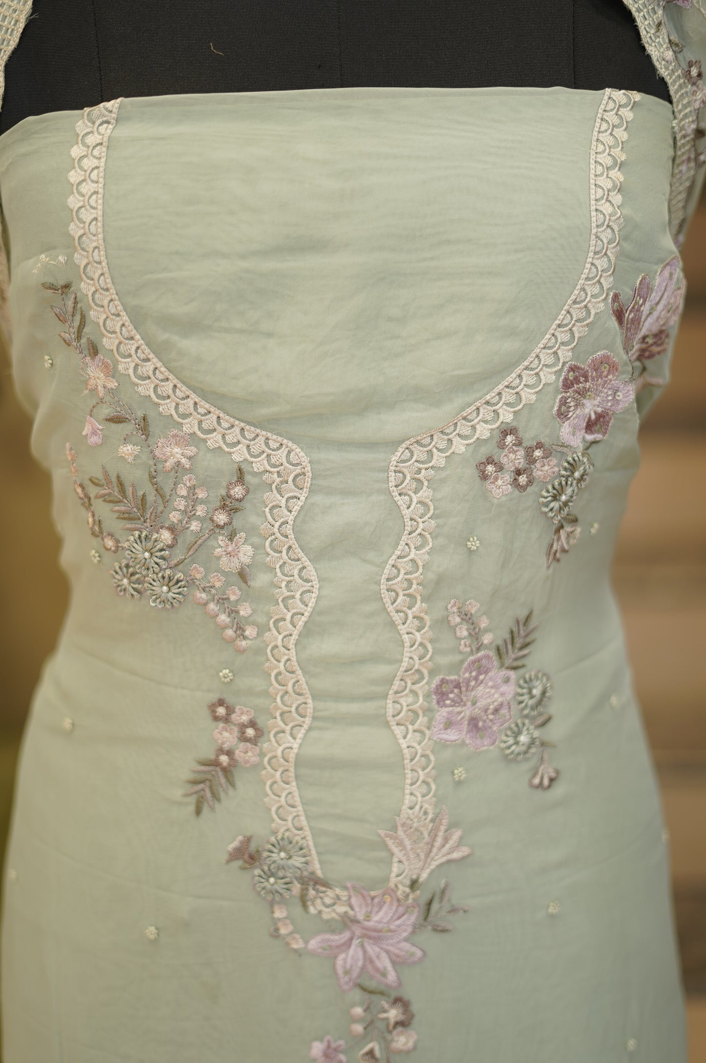 Green Organza Suit with Embroidery