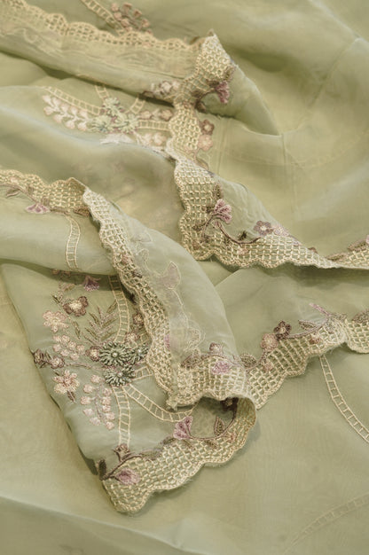 Green Organza Suit with Embroidery