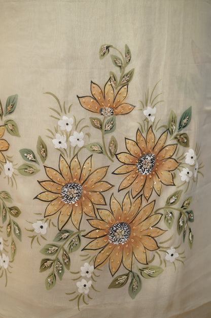 Cream Tissue Organza Suit with Handpainting