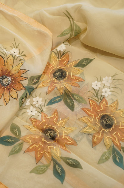 Cream Tissue Organza Suit with Handpainting