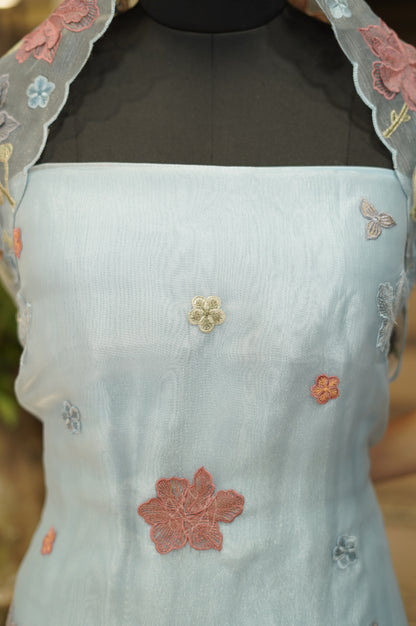 Blue Crush Tissue Suit with Aaplique Embroidery