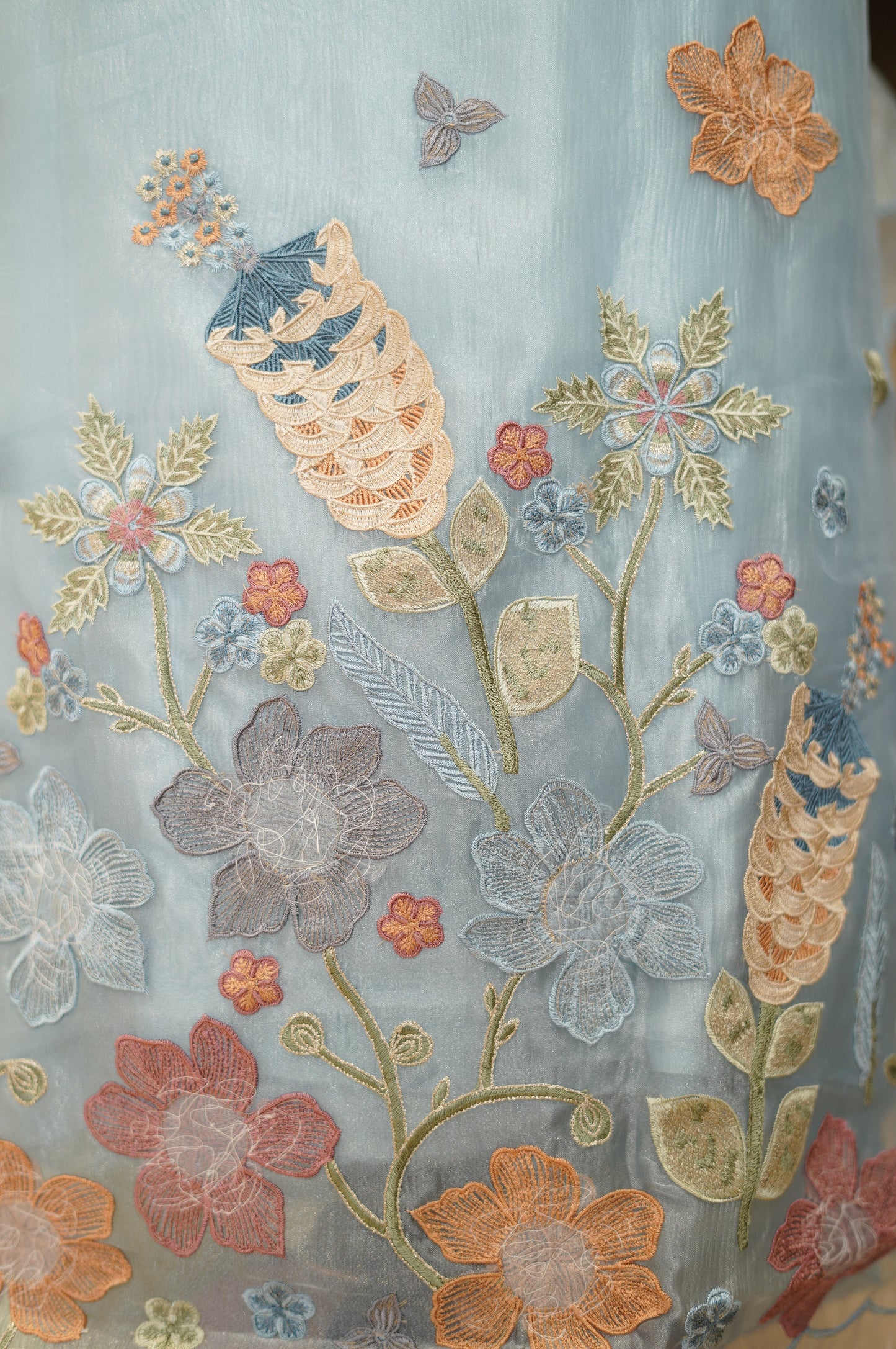 Blue Crush Tissue Suit with Aaplique Embroidery