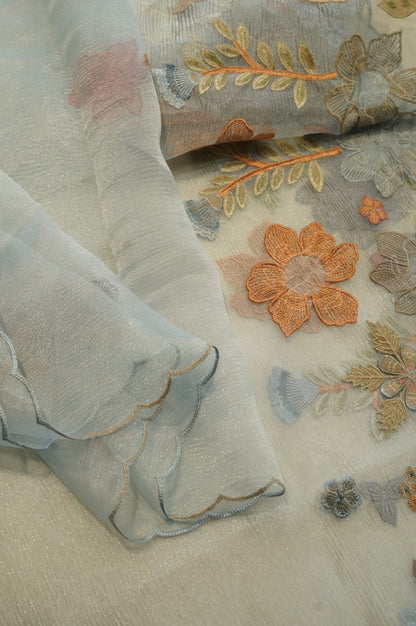 Blue Crush Tissue Suit with Aaplique Embroidery