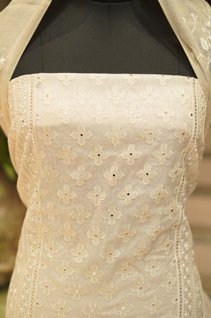 Cream Embroidered Tissue Suit