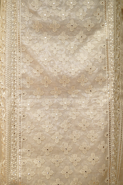 Cream Embroidered Tissue Suit