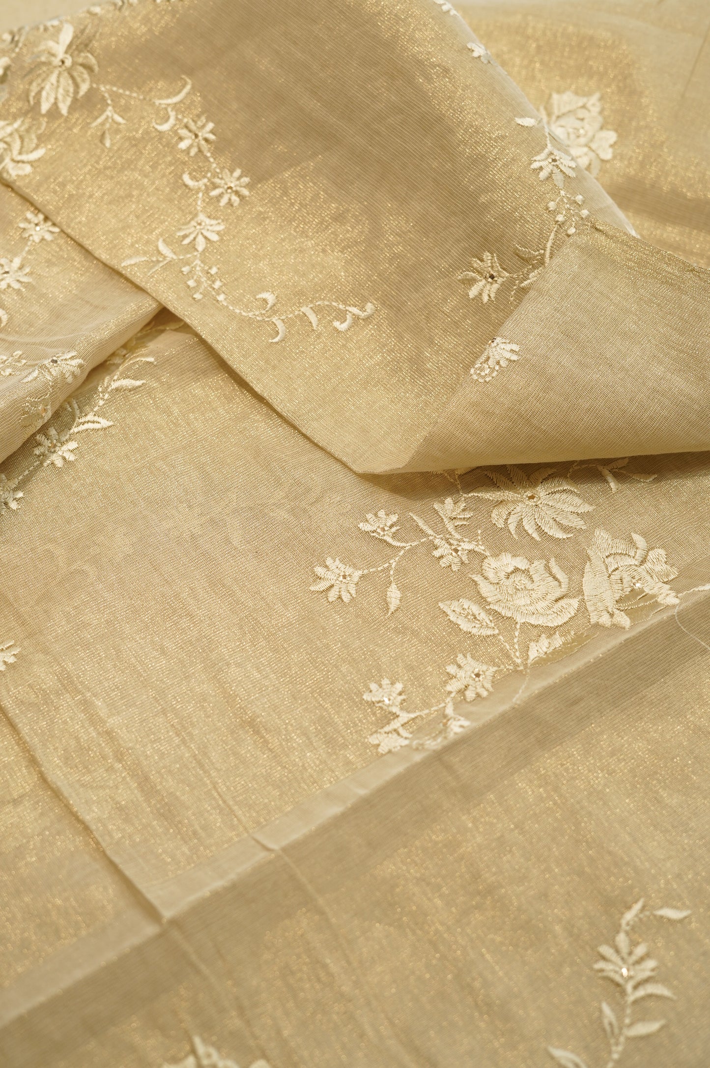 Cream Embroidered Tissue Suit