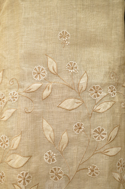 Light Brown Khadi Linen Suit with Applique Work