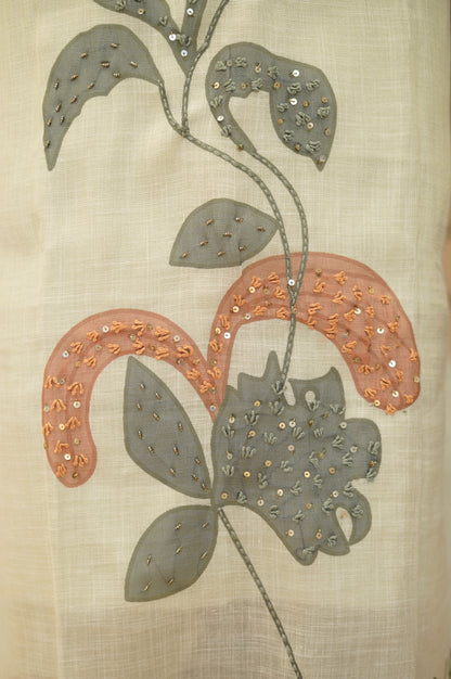 Off White Linen Tissue Printed Suit with Knot Work