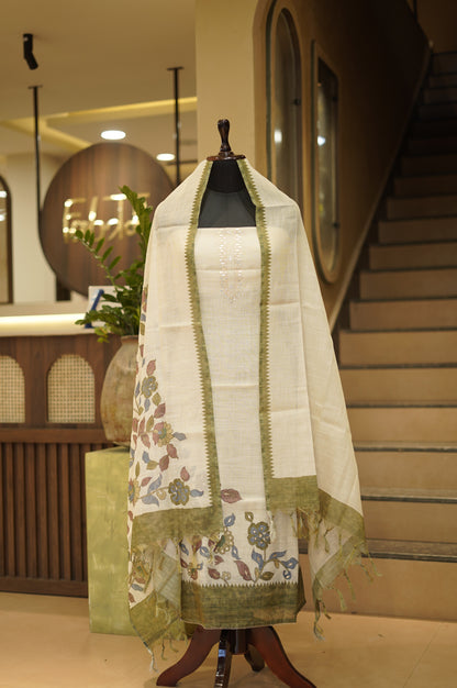 Cream Linen Tissue Suit with Gota Patti Work