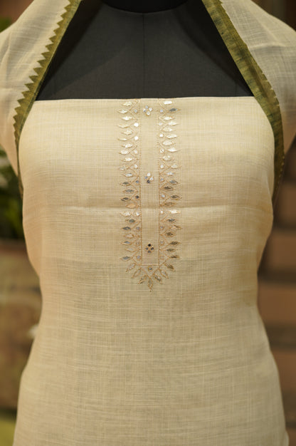 Cream Linen Tissue Suit with Gota Patti Work