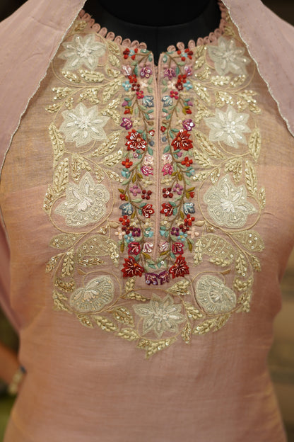 Pink Pure Silk Tissue Suit with Hand Work