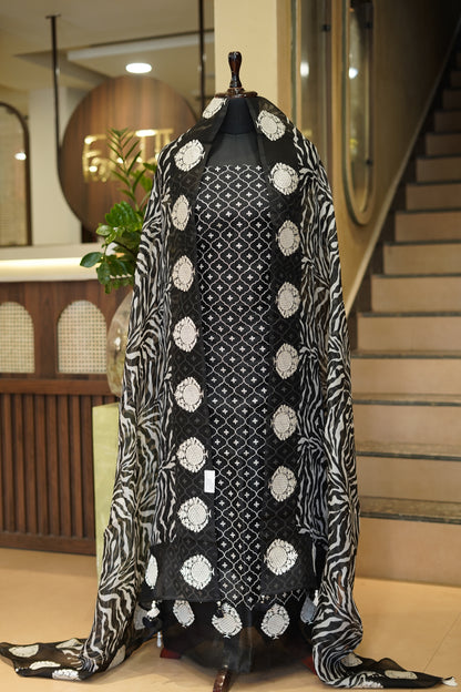 Black Pure Silk Organza Suit with Zari Embroidery