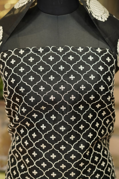 Black Pure Silk Organza Suit with Zari Embroidery