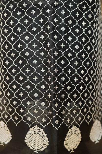 Black Pure Silk Organza Suit with Zari Embroidery