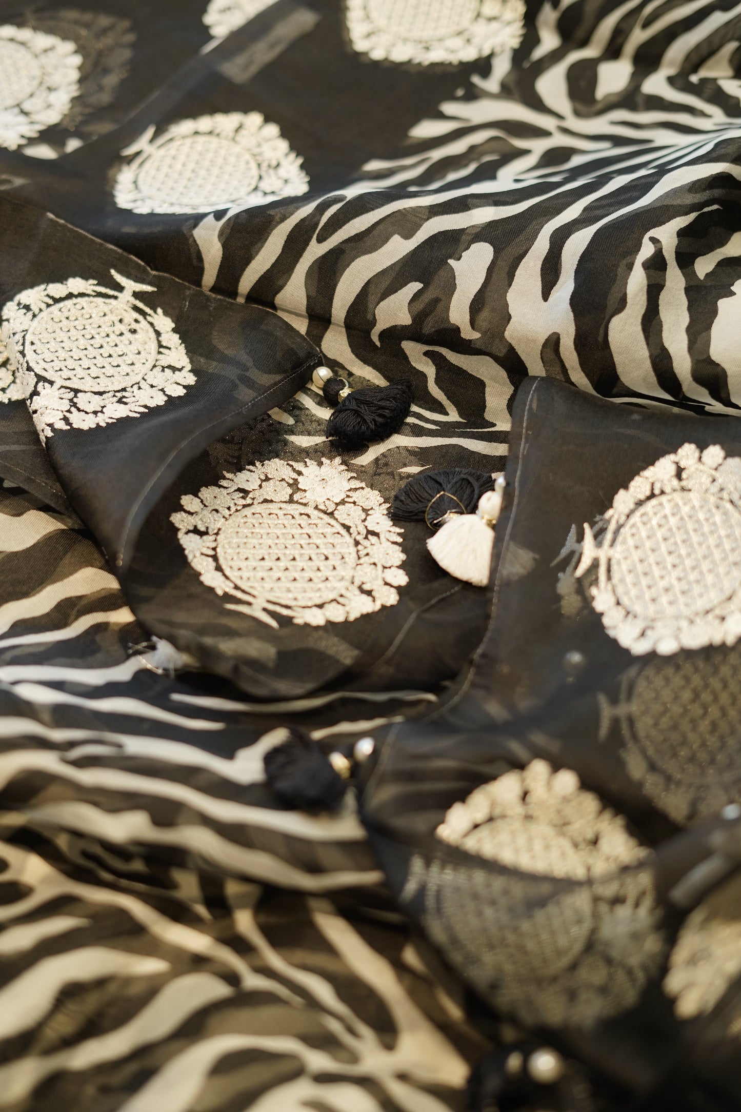 Black Pure Silk Organza Suit with Zari Embroidery