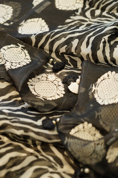 Black Pure Silk Organza Suit with Zari Embroidery