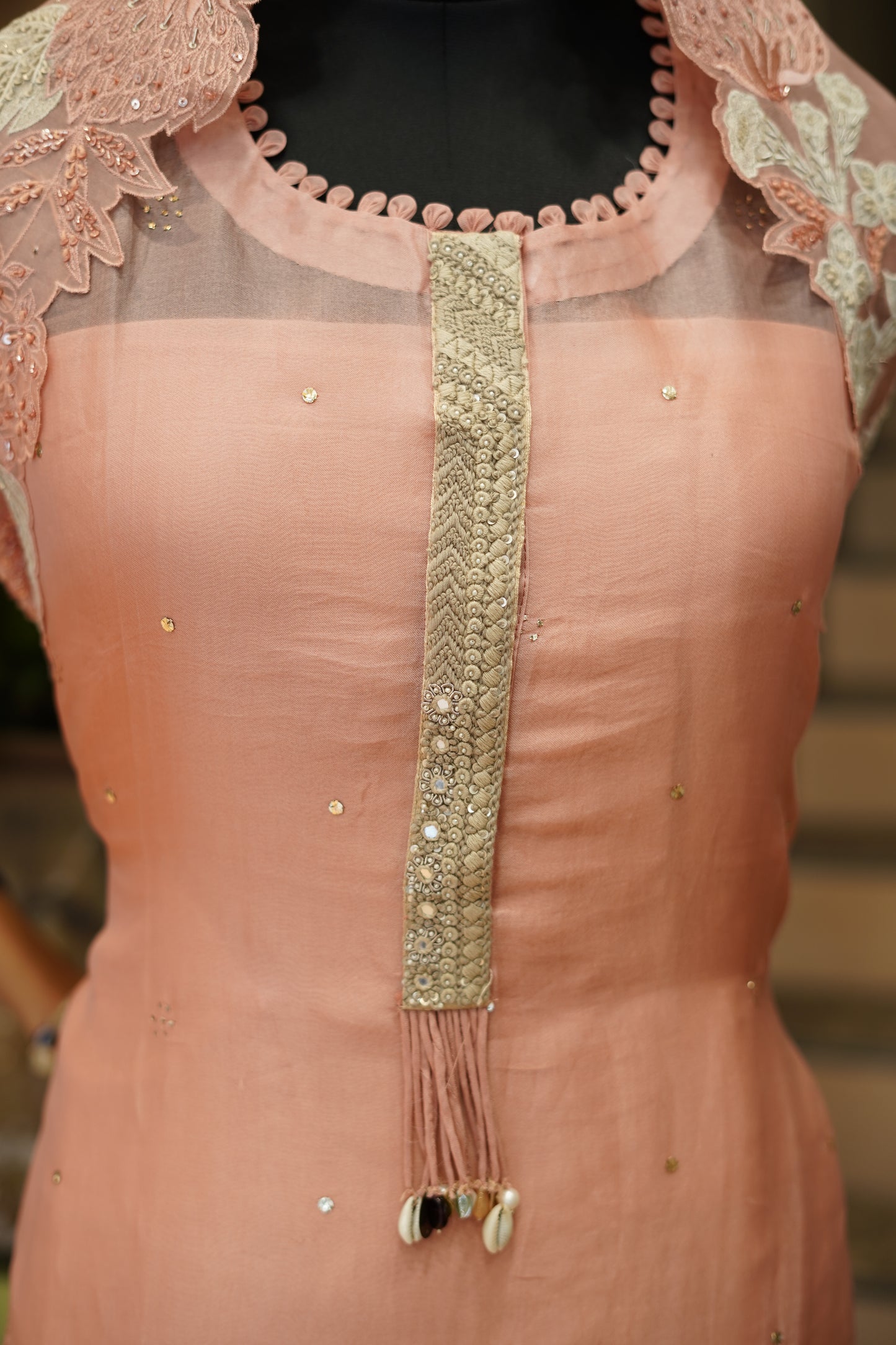 Pink Pure Silk Organza Suit with Applique Work