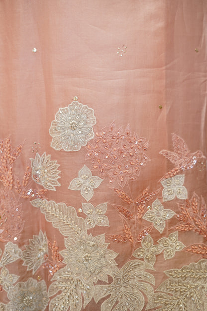 Pink Pure Silk Organza Suit with Applique Work