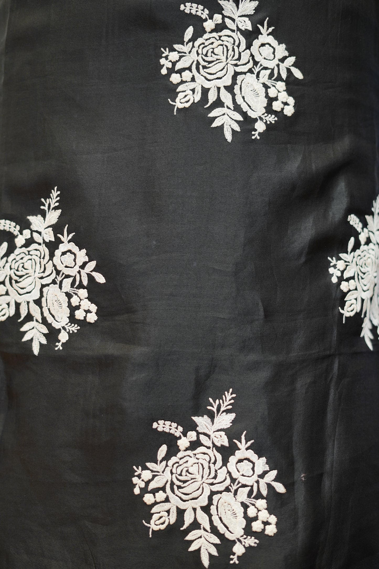 Black Pure Silk Organza Suit with Parsi Embroidery