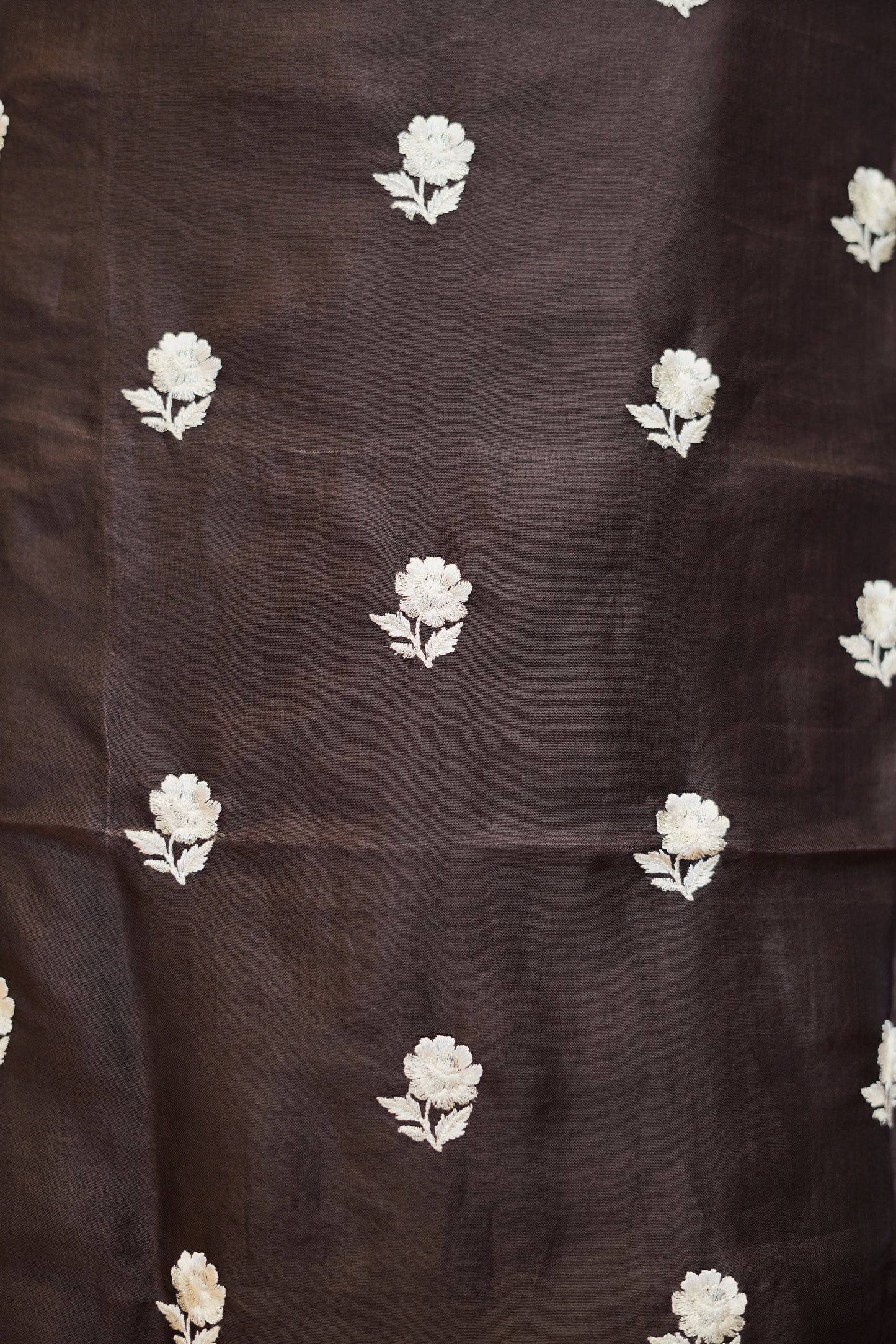 Dark Brown Pure Silk Organza Suit with Parsi Embroidery