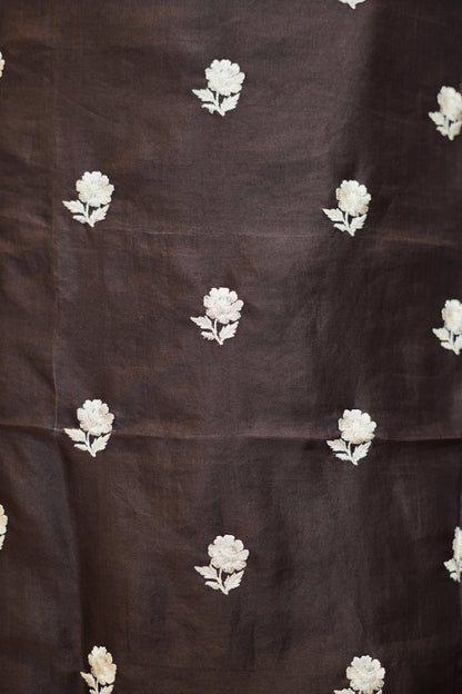 Dark Brown Pure Silk Organza Suit with Parsi Embroidery