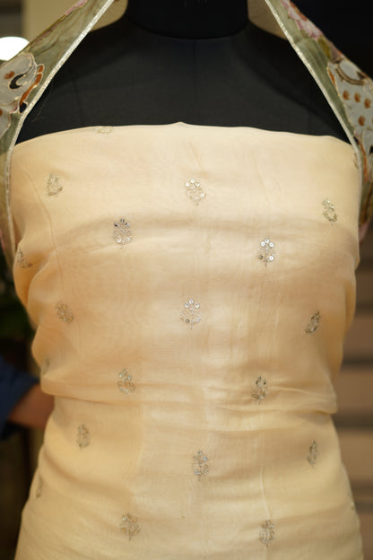 Cream Pure Silk Organza Suit with Zari Embroidery