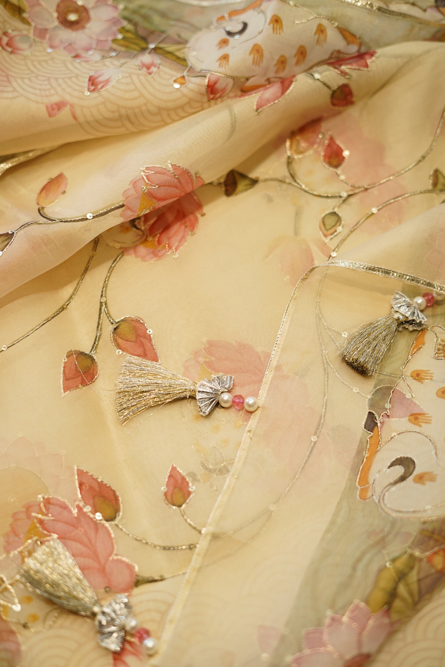 Cream Pure Silk Organza Suit with Zari Embroidery