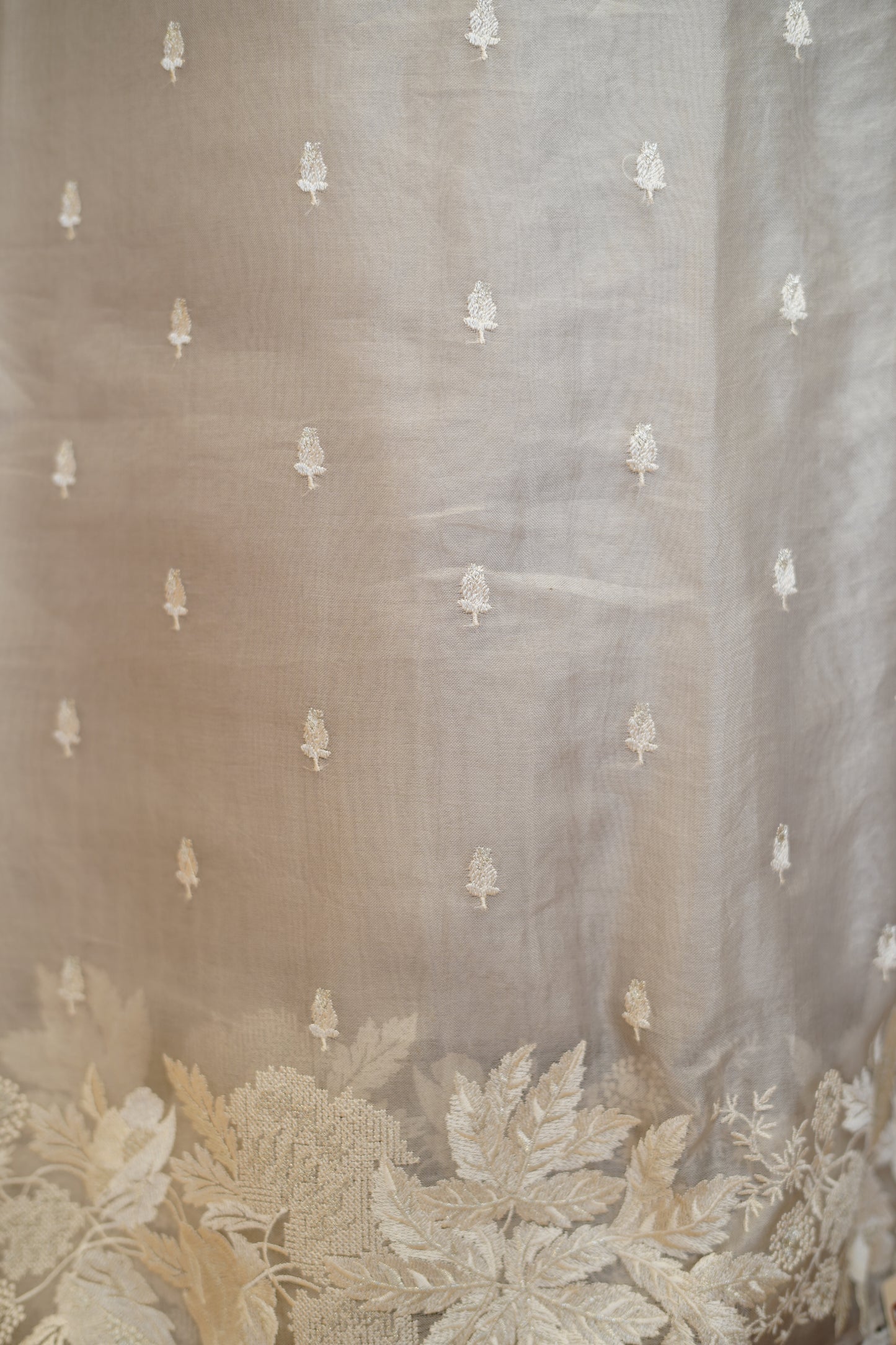 English Grey Pure Silk Organza suit with Embroidery