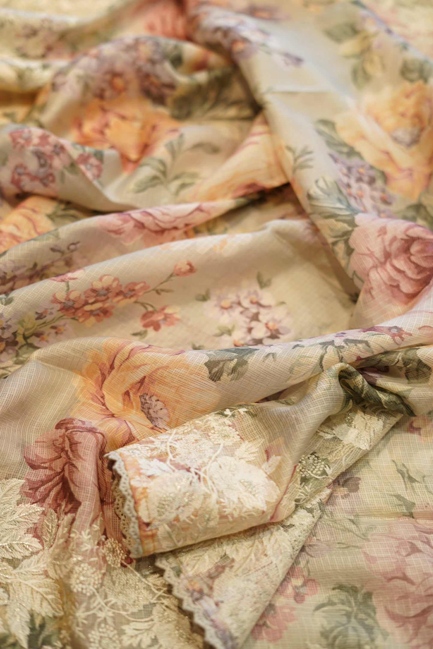 English Grey Pure Silk Organza suit with Embroidery