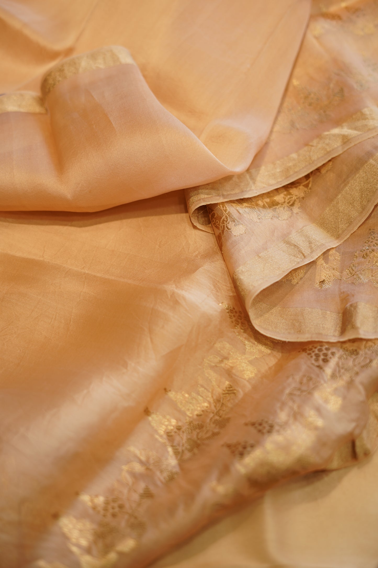 Golden Pure Silk Tissue Suit with Silk Embroidery